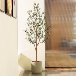 DR.Planzen 6ft Artificial Olive Tree Indoor, Tall Faux Olive Tree, Artificial Plants with Natural Wood Trunk and Lifelike Fruits for Home Office Decor - Image 2