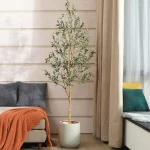 DR.Planzen 6ft Artificial Olive Tree Indoor, Tall Faux Olive Tree, Artificial Plants with Natural Wood Trunk and Lifelike Fruits for Home Office Decor - Image 6