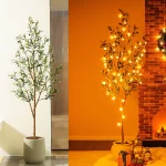DR.Planzen 6ft Artificial Olive Tree Indoor, Tall Faux Olive Tree, Artificial Plants with Natural Wood Trunk and Lifelike Fruits for Home Office Decor - Image 8